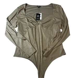 NWT‎ Express Metallic Square Neckline Snap Closure Long Sleeve Bodysuit XL